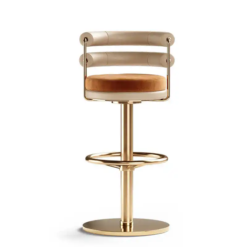 Light luxury high-quality sense of stainless steel bar stools Home high stools with backrest swivel chair front desk stools