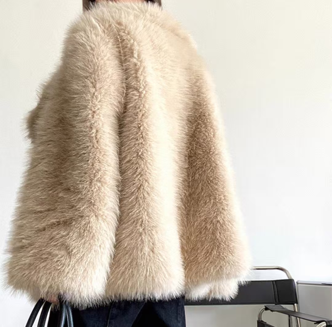 Laxsesu 2025, neuer Herbst- und Wintermode, warmer mittellanger Blazer mit gekerbtem Kragen, Kunstfuchs-Pelzmantel