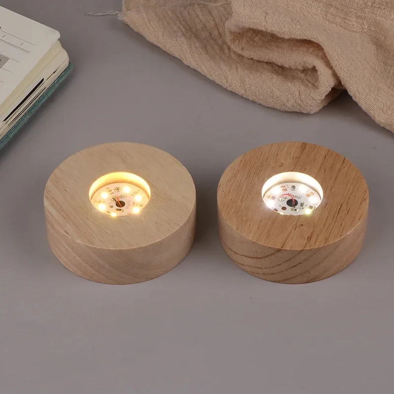 Base per display a luce LED rotonda in legno da 8/10 cm a batteria, supporto per lampada da notte, base per lampada da notte, ornamenti artistici in resina di cristallo