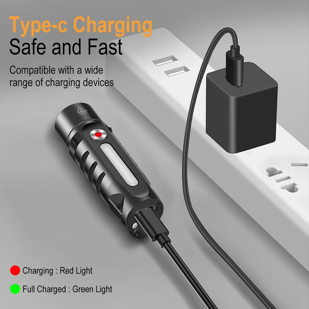 BORUiT RJ28 EDC Mini Flashlight Portable Keychain Light Type-C Charging Work Light Multi-light Source Camping Pocket Lantern