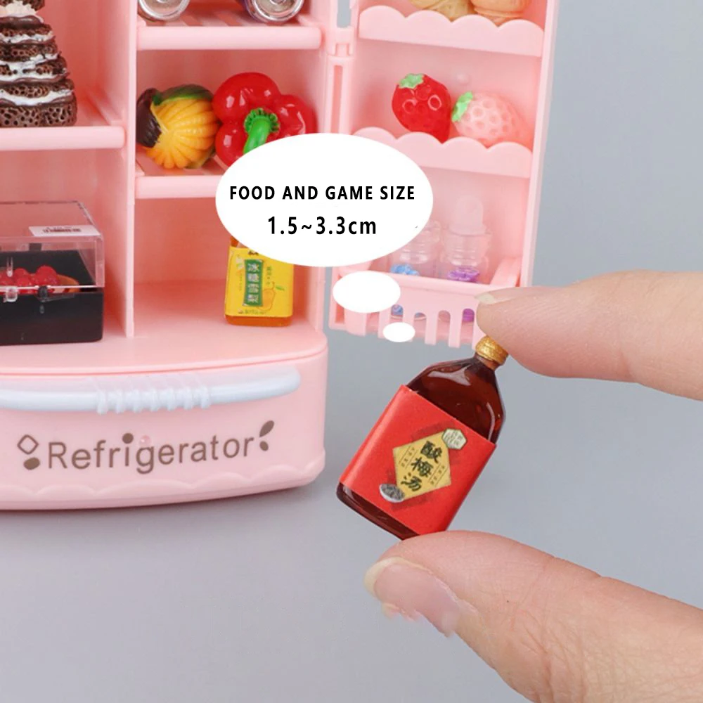 かわいいシミュレーションマイクロフィルム家具両開き冷蔵庫 1:12 ドールハウスキッチンモデルの装飾女の子の誕生日プレゼント