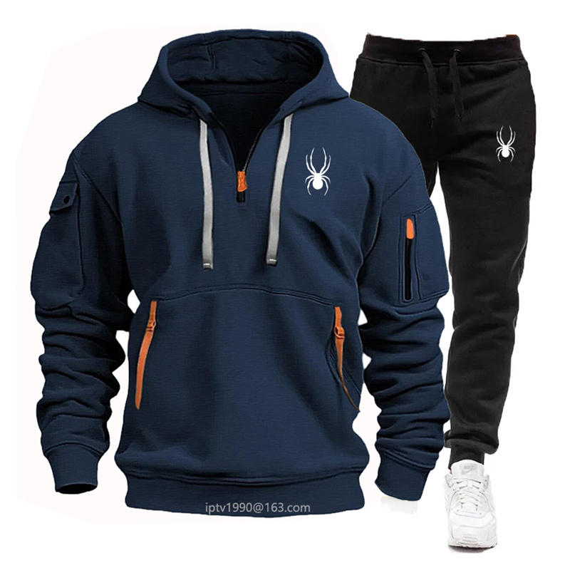 Conjunto de ropa deportiva para hombre, sudadera con capucha y pantalones de chándal con cremallera y múltiples bolsillos, para correr, ocio y fitness, primavera y otoño, novedad de 2024