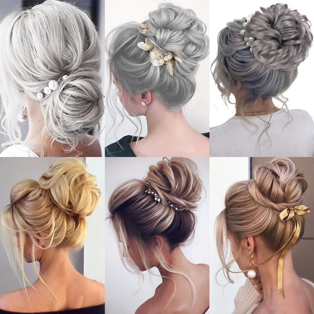 AZQUEEN Lộn Xộn Búi Tóc Tổng Hợp Thun Xoăn Sóng Chignon Scrunchies Tặng Updo Bộ Tóc Giả Dành Cho Nữ