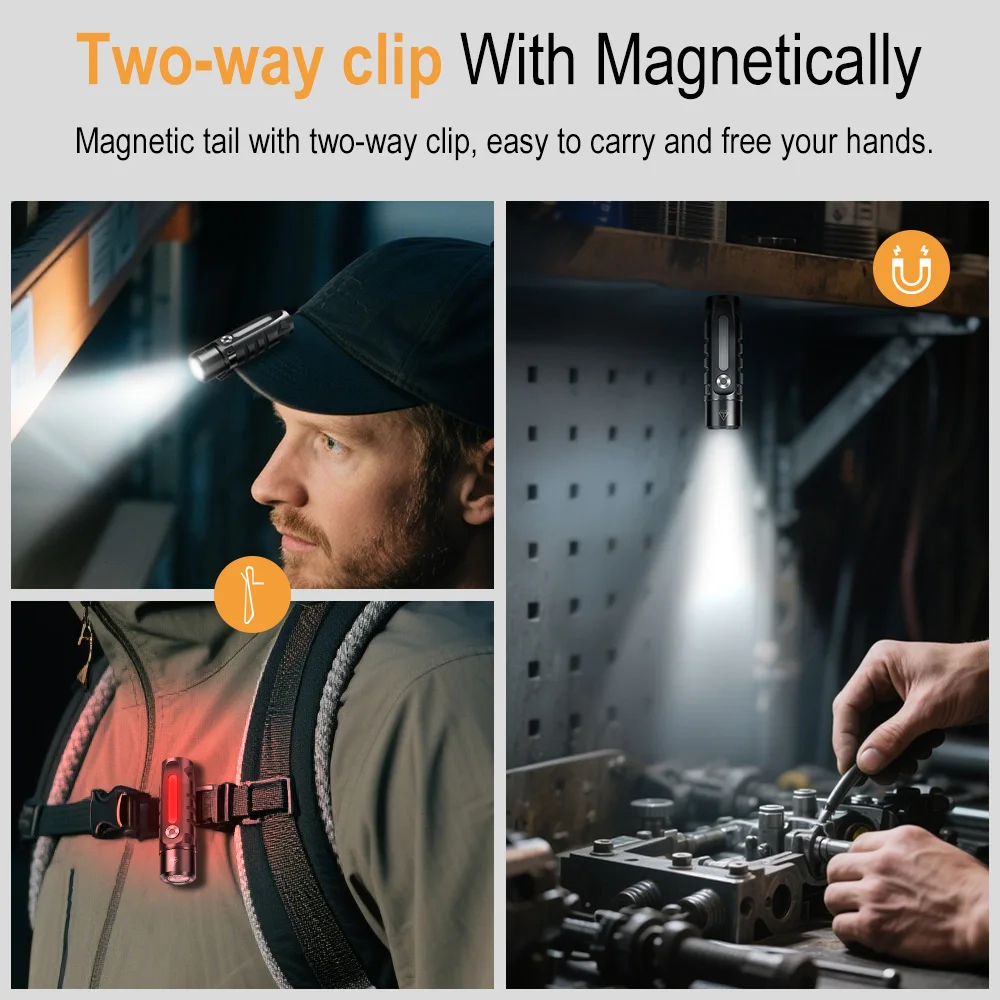 BORUiT RJ28 EDC Mini Flashlight Portable Keychain Light Type-C Charging Work Light Multi-light Source Camping Pocket Lantern