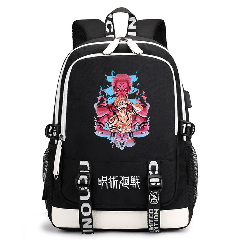 呪術廻戦アニメプリントバックパック学生スクールバッグ子供 USB バッグ新学期ギフト