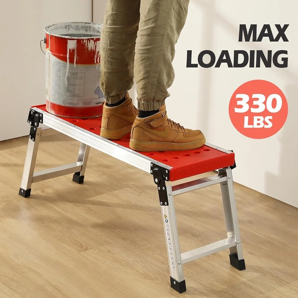 Folding Adjustable Step Ladder Heavy Duty Work Platform Anti-Slip Feet Lightweight Portable Multi-Functional with Safety Lock