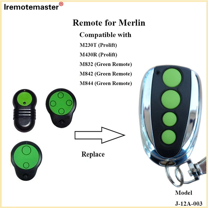 Mando a distancia para puerta de garaje, mando transmisor para llavero, Compatible con Merlin M832, M842, M844, Prolift 230T/430R