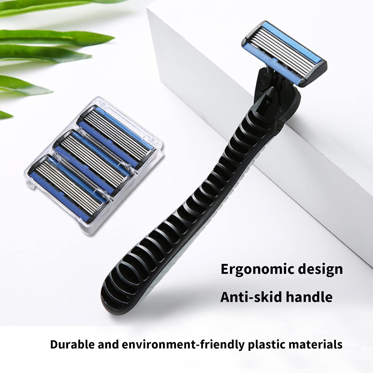 Men's 6-Blade Manual Razor with Non-Slip Handle and Multiple Replacement Blades - Ideal for Trimming Beards and Mustaches