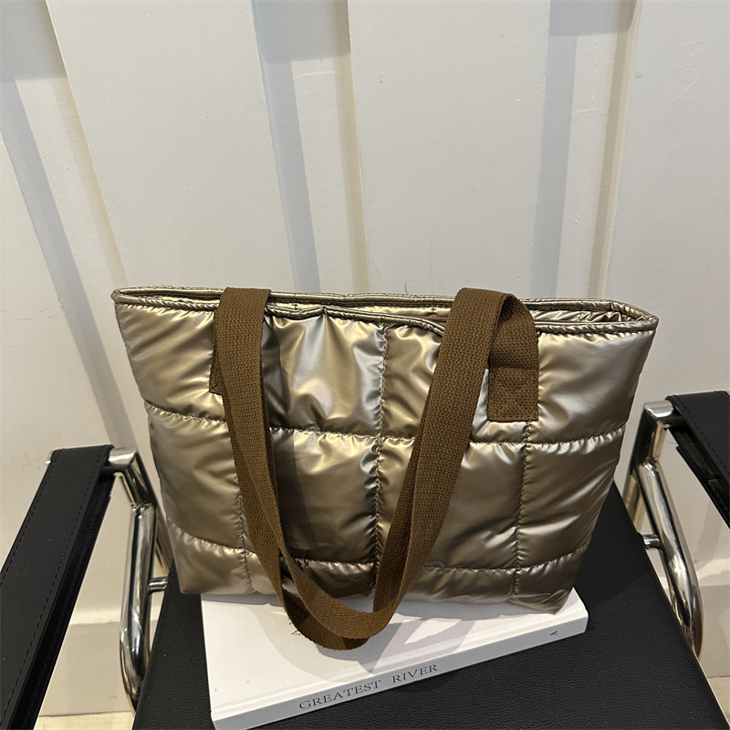 Borse tote da donna alla moda Borsa per la spesa imbottita in cotone di grande capacità Borsa portatile a rombo trapuntata solida per viaggi di piacere