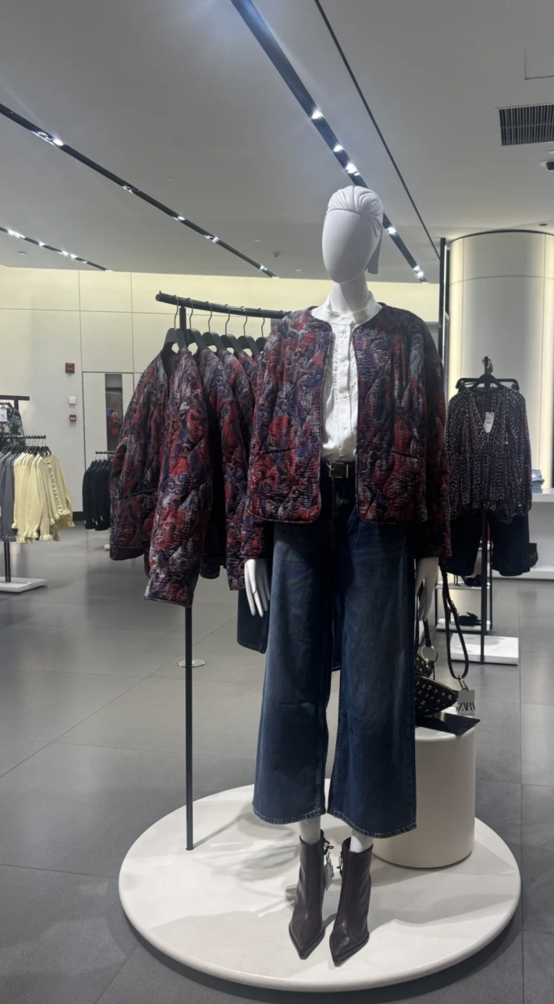 ETJ 2025 Coleção feminina de primavera elegante moda estampa solta edição vintage gola redonda jaqueta acolchoada de algodão