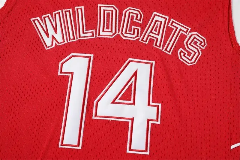 Zac Efron Troy Bolton East High School Wildcats No 14 Red Retro Basketball Jersey Men Stitched Embroidere Jerseys Sport Shirt