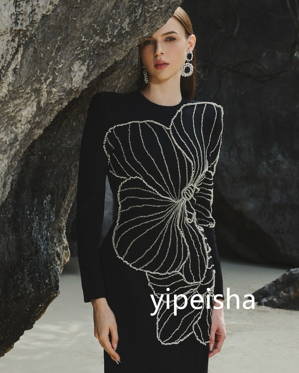 Robe Mi-Longue Plissée en Jersey de Style Moderne Personnalisée, Ligne A, Encolure Rond, Zones, Pastrol, Unisexe, Style Chinois, Décontracté Formel