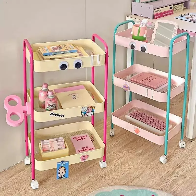 HOt Contrast Color Trolley Storage Shelf Multi-layer Trolley Organizer Mobile Cosmetics Snack Storage Rack Bathroom Shelf