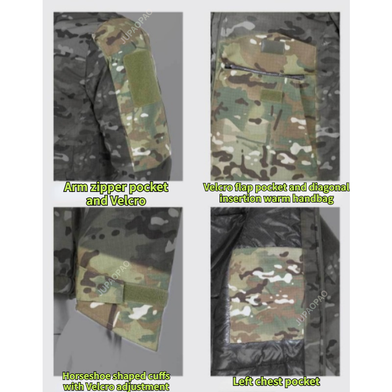 Jaqueta de algodão camuflada com reflexão térmica masculina, roupa de algodão tática ao ar livre quente, à prova de frio, resistente ao desgaste