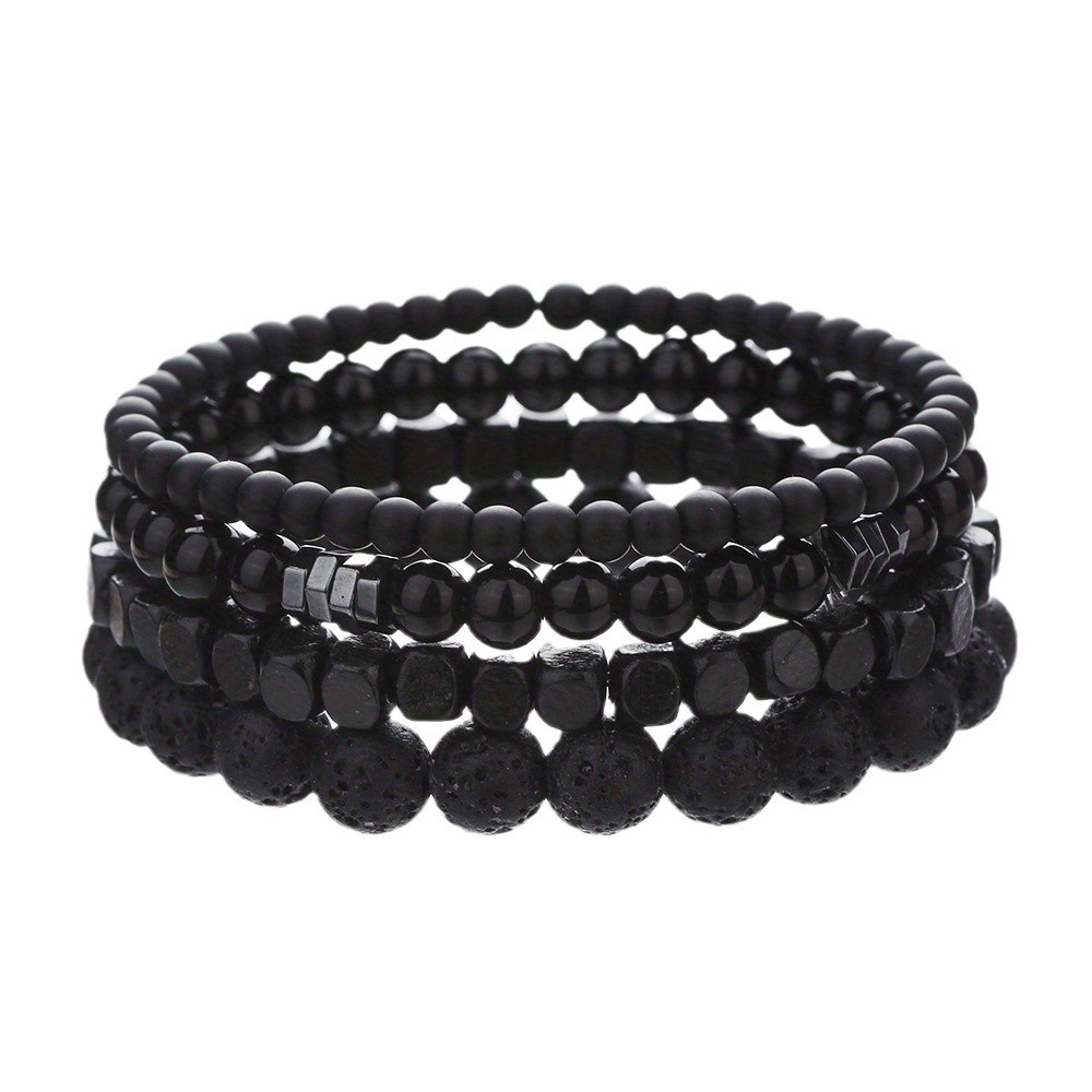 4 pz/set Nero Gall Pietra Vulcanica Perline di Legno Multi-strato da Uomo Combinazione Bracciale Elastico Per Coppia Amici Gioielli