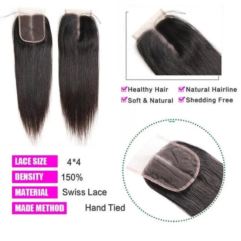 13x4 HD transparente encaje Frontal 100% cabello humano nudos blanqueados prearrancados línea de cabello Natural con pelo de bebé 4x4 Cierre de encaje
