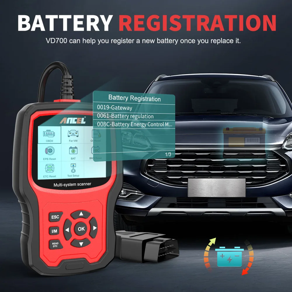 Ancel vd700 scanner obd2 profissional para vw para audi para assento para skoda óleo epb sas tpms redefinir leitor de código do sistema completo