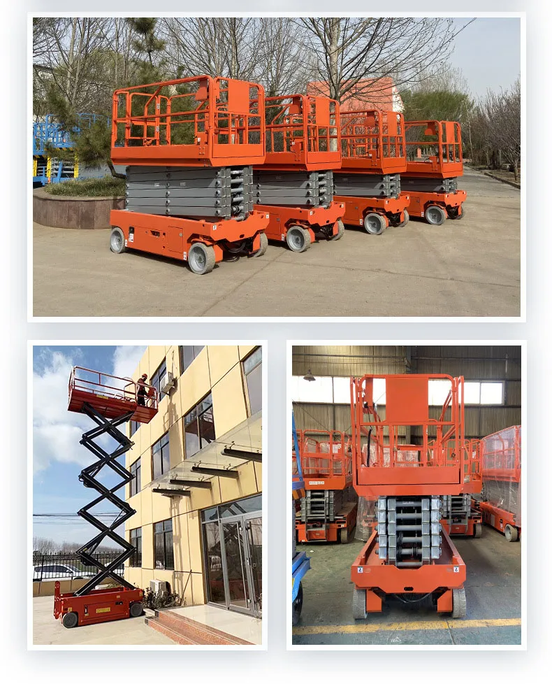 Plataforma de trabajo aéreo, plataforma elevadora de tijera hidráulica autopropulsada de 320kg y 350kg, mesa elevadora de escalera eléctrica