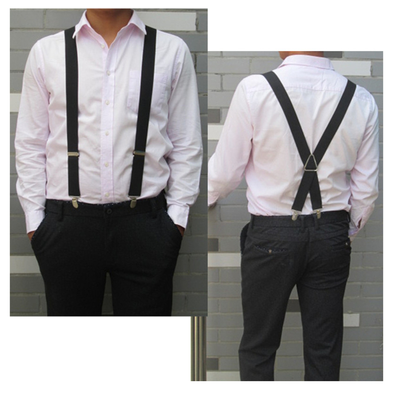 男性サスペンダー高弾性調節可能な 4 強力な 25 ミリメートル幅クリップサスペンダーヘビーデューティ X バックズボンブレース 6 色ユニセックス