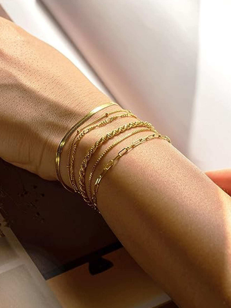 6Pcs Boho Retro Thick Twist bracciale a catena cubana Color oro multistrato per Set di braccialetti da donna regali di gioielli di qualità alla moda 2024