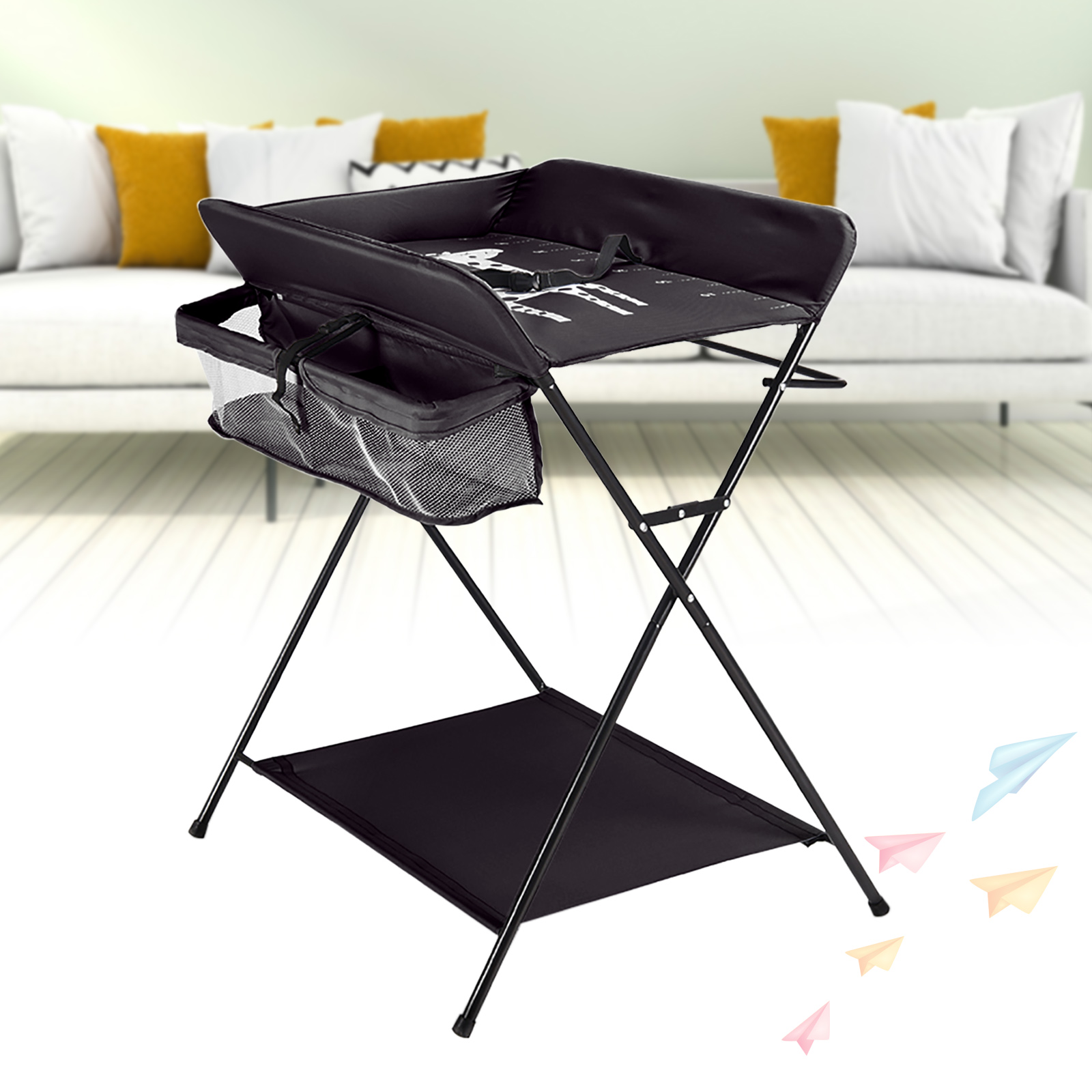 Dobrável preto móvel bebê infantil mudando mesa dobrável estação de fraldas organizador do berçário para bebês até 12 meses