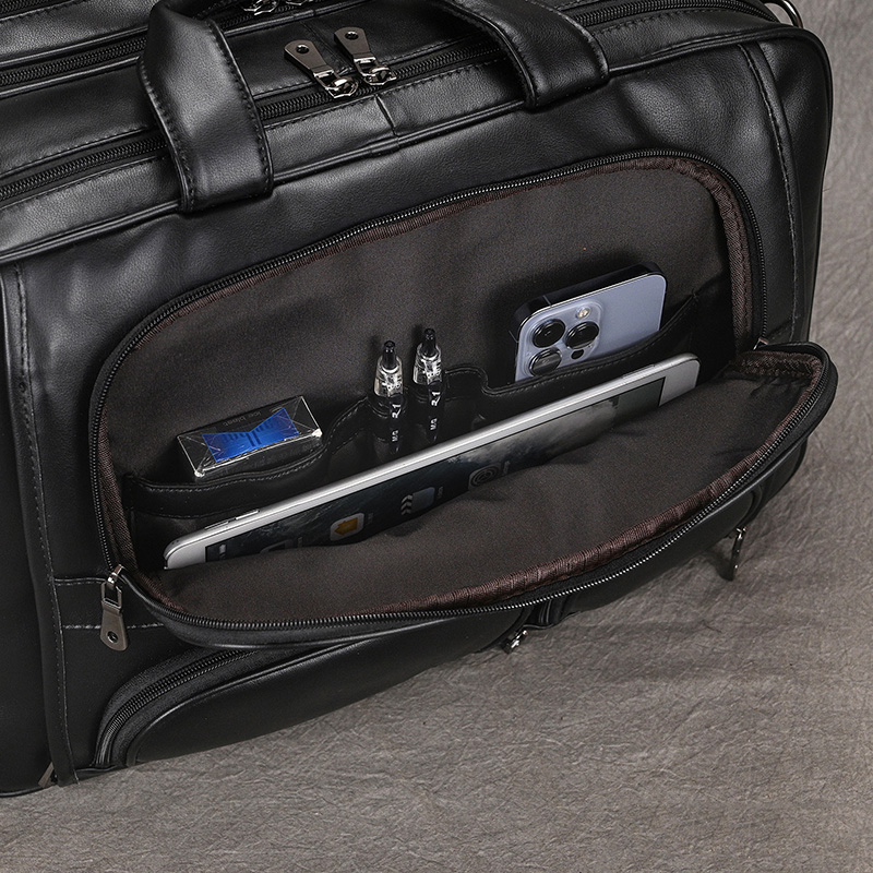 Genuine Leather Men's Business Briefcase Fit 17" Laptop Handbag Soft Cowhide Male Big Office Shoulder Bag Tote Black