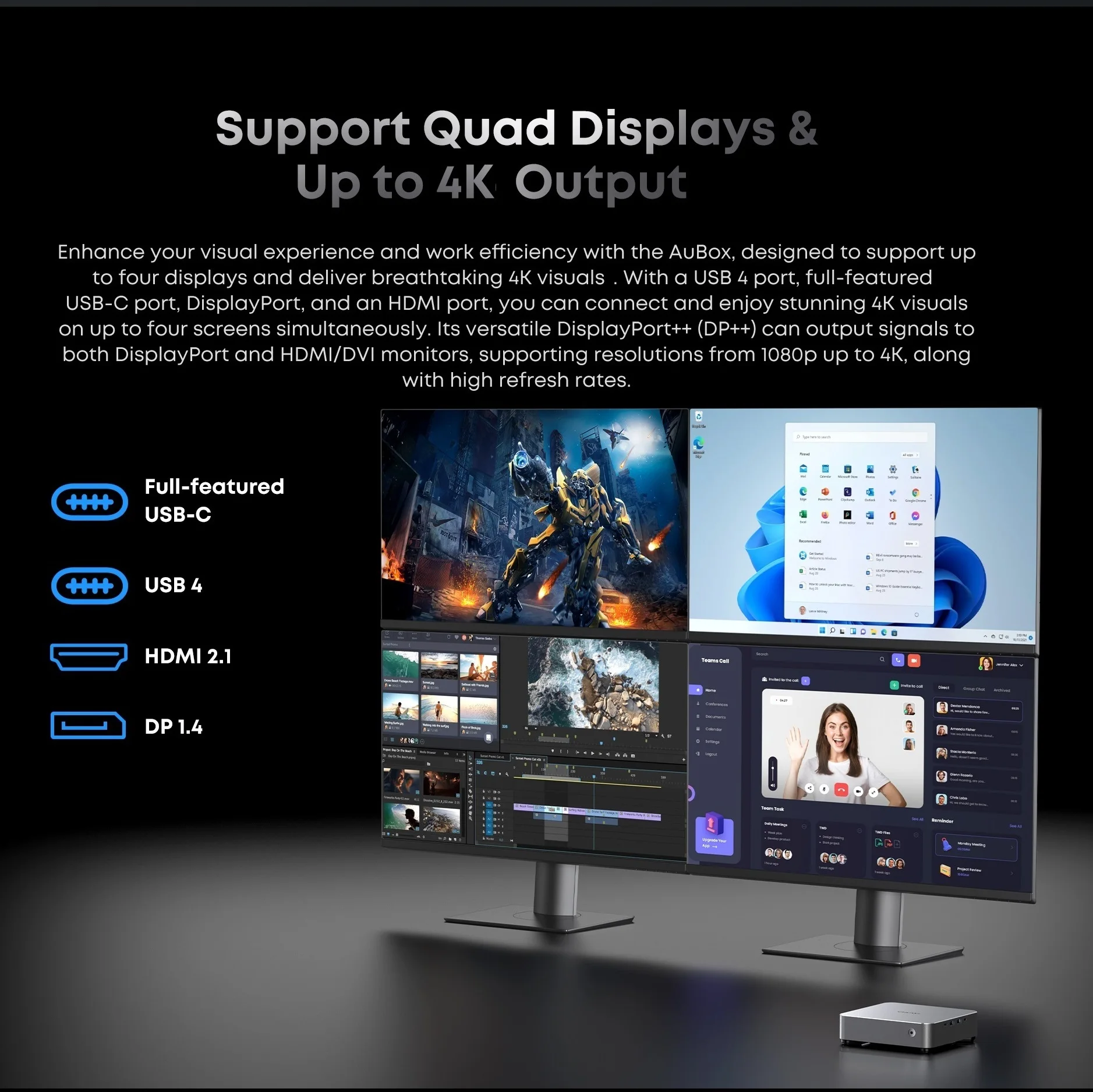 CHUWI AuBox ミニ PC AMD Ryzen 7 8745HS 16GB DDR5 512GB SSD Windows 11 Pro 4K ディスプレイ AI-Link WiFi 6 BT 5.1 拡張 M.2 1T*2