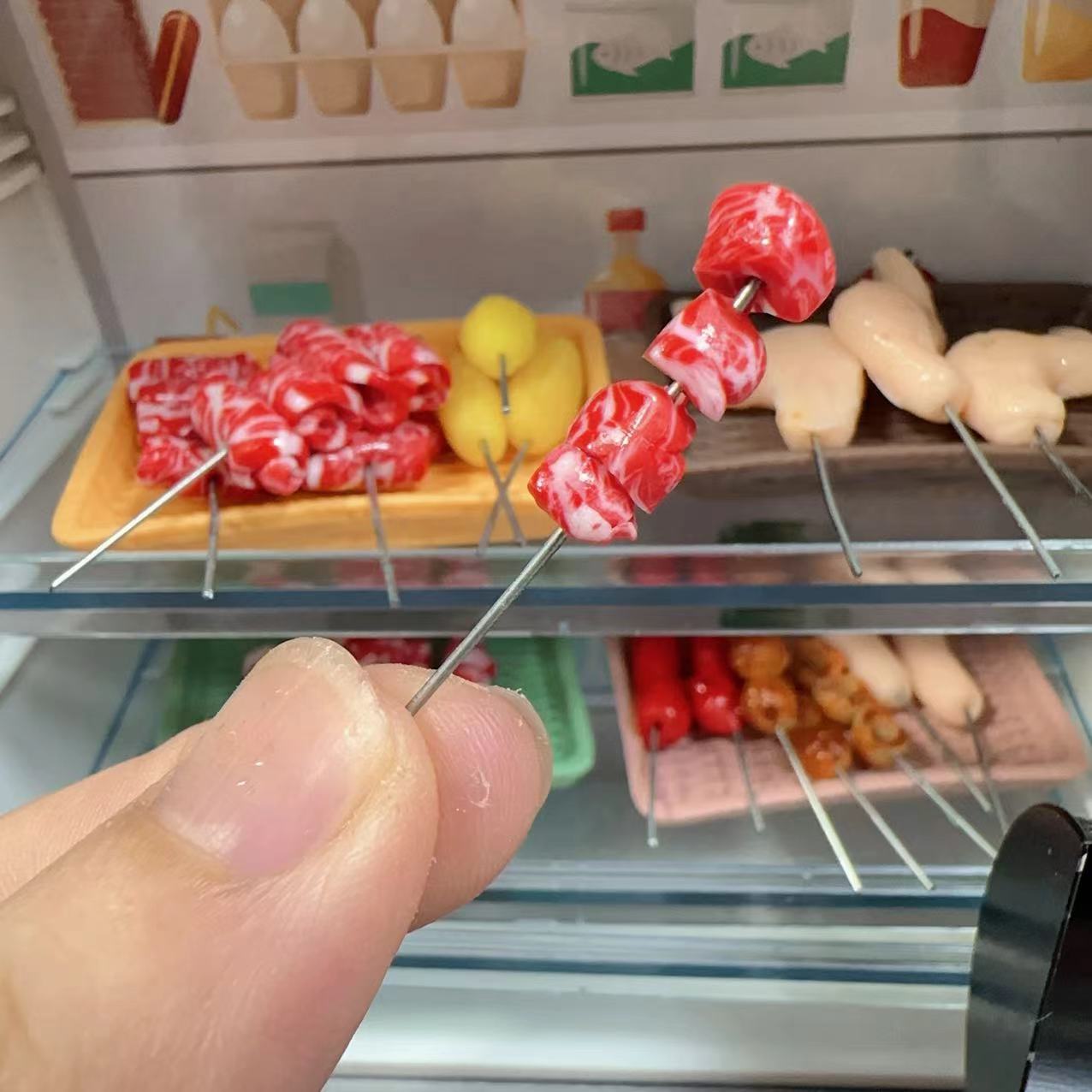 Neue 1/12 Miniatur Supermarkt Lebensmittel Simulation Kabob Rindfleisch Wurst Mais Pilz für Puppenhaus Mini Küche Ton Lebensmittel Zubehör