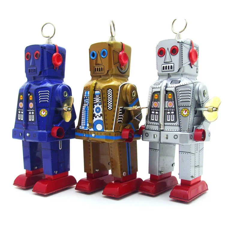 スペースロボットの機械式おもちゃ,クラシックなコレクション,レトロな時計,ウィンドアップ,金属製のウォーキング,キー巻き戻し,クリスマスプレゼント,面白い