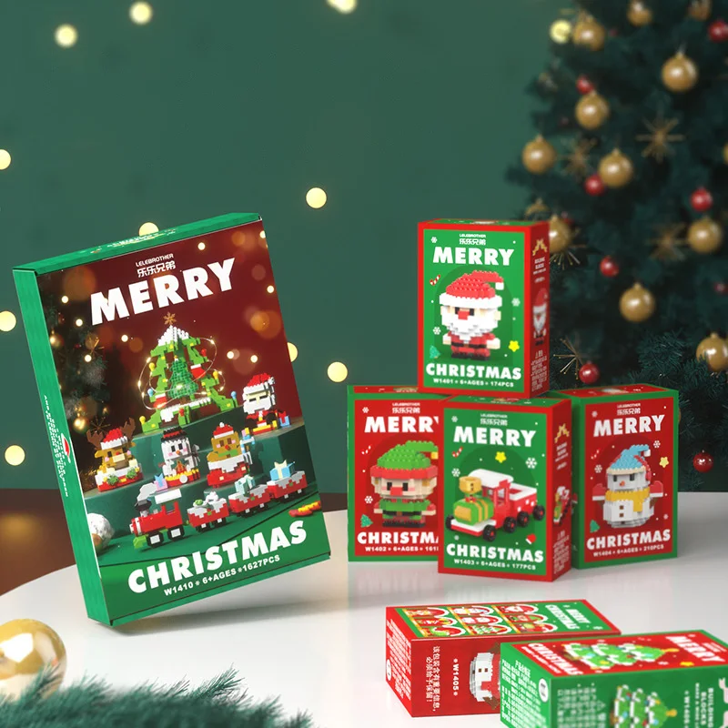 Natal Micro Building Block Series para crianças, Papai Noel, rena, quebra-cabeça, montagem de tijolos, brinquedos de decoração de mesa