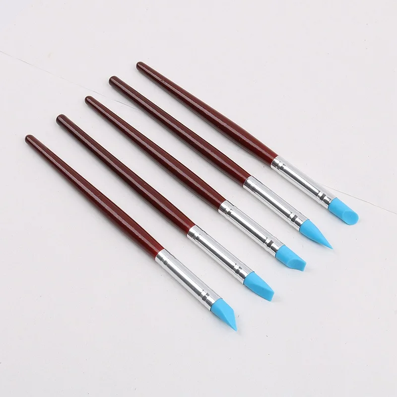 Bộ 5 Cao Su Silicon Đầu Bút Lông Cho Màu Nước Sơn Dầu Định Hình Chạm Khắc Công Cụ Điêu Khắc Đất Sét Dụng Cụ