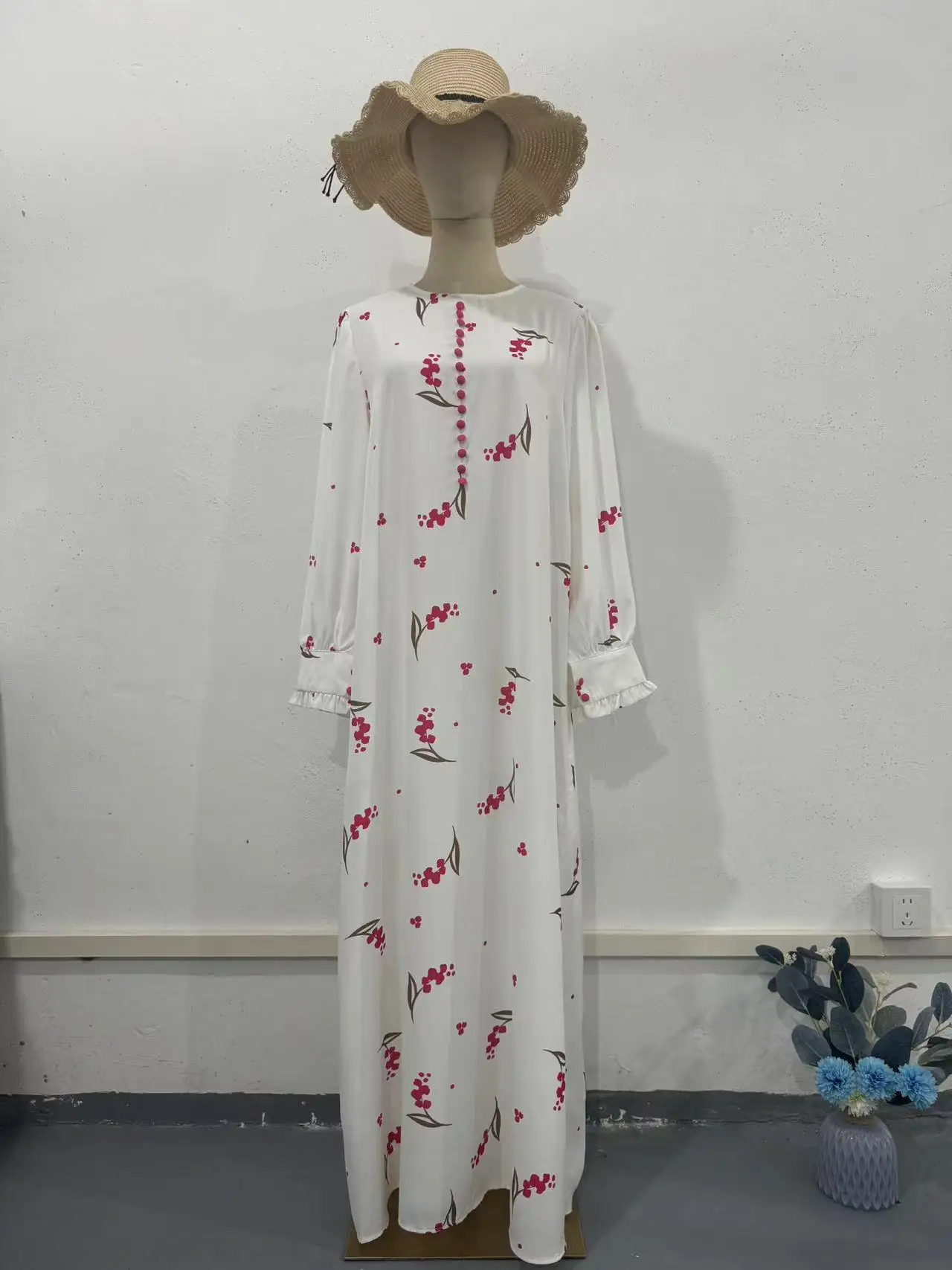 Vestido de fiesta musulmán Eid para mujer, Vestidos largos con estampado dulce, Vestidos largos con botones de Ramadán, Marruecos, Dubai, Turquía, Jalabiya 2024