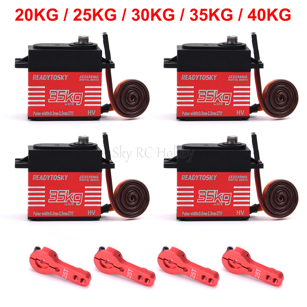 Chống Nước 20KG 25KG 30Kg 35Kg 40KG 60KG Các Servo 180 270 360 Độ Lớn Mô Men Xoắn kỹ Thuật Số Servo Kim Loại Bánh Răng 25T Cánh Tay Cho Xe RC