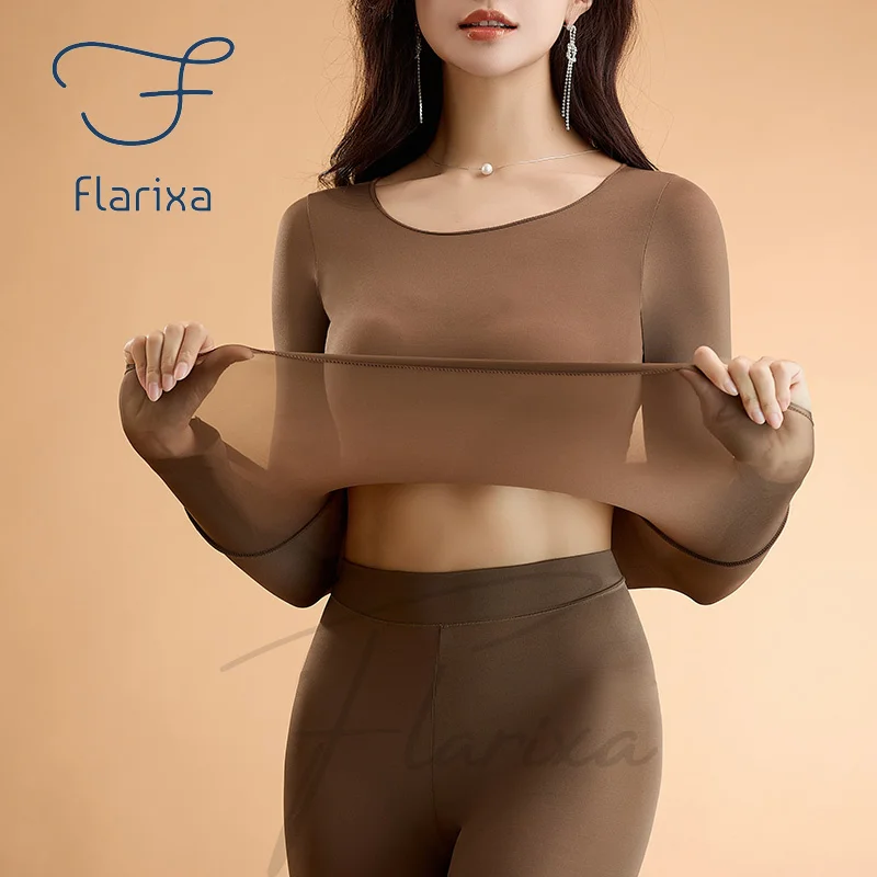 Flarixa ชุดชั้นในชุดผู้หญิง First Layer Thermal Top Long Johns 2 ชิ้นชุดฤดูหนาว Thermo เสื้อผ้าสุภาพสตรีบาง