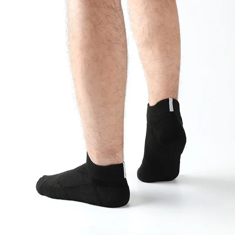 HSS 6/3/1 pares nuevos calcetines deportivos para correr Fitness vuelo calcetines de tubo corto calcetines de baloncesto con parte inferior de toalla para mujer calcetines negros de Color sólido