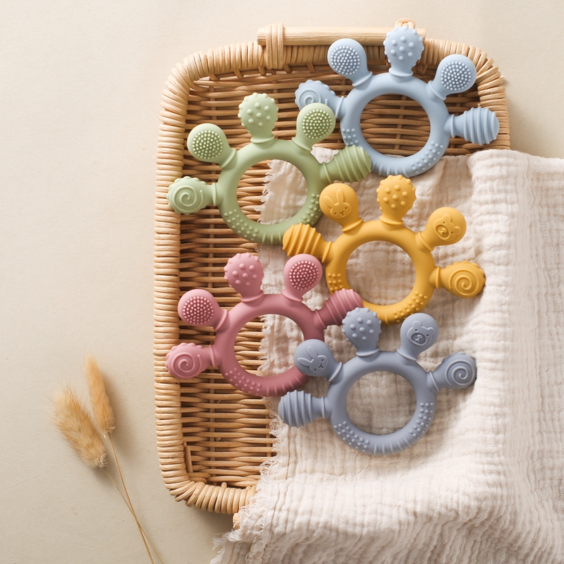 Mordedor de silicona para bebés de 0 a 12 juguetes de grado alimenticio, juguetes sensoriales de anillo de dentición para niños pequeños, accesorios de juguetes calmantes de animales de silicona, 1 ud.