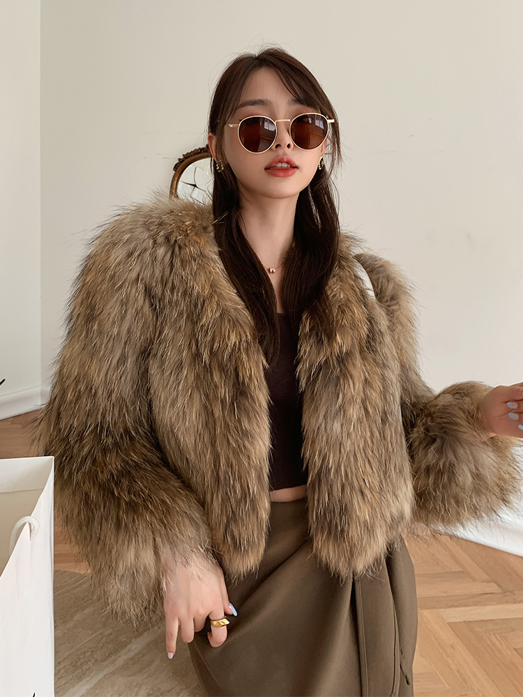 2023 nova moda real natural casaco de pele de guaxinim inverno malha jaquetas femininas outerwear roupas femininas de luxo