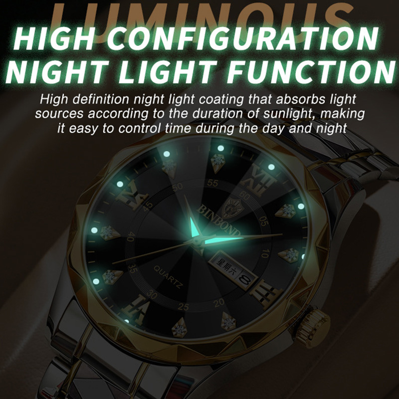 BINBOND トップブランドの高級ファッション腕時計メンズ防水週日付時計スポーツウォッチメンズクォーツ腕時計レロジオ Masculino B2521