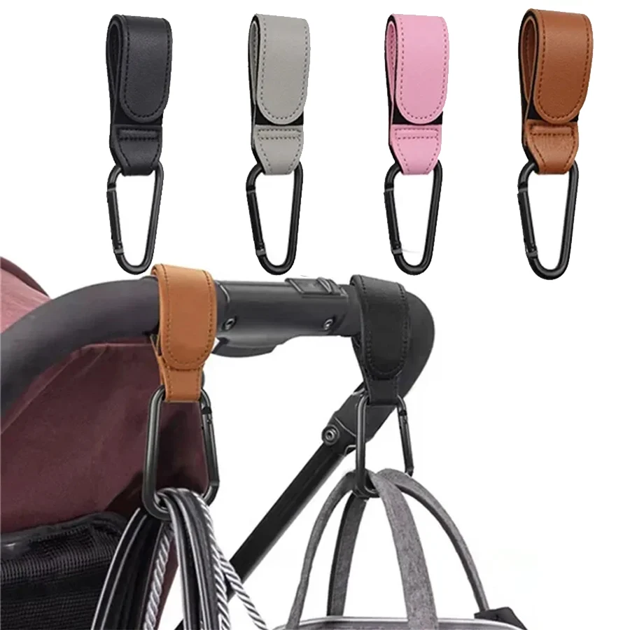 1/2PCS Baby Stroller Hooks - PU Leather Pram Organizer for Diaper Bag Travel Accessories with Climbing Buckle