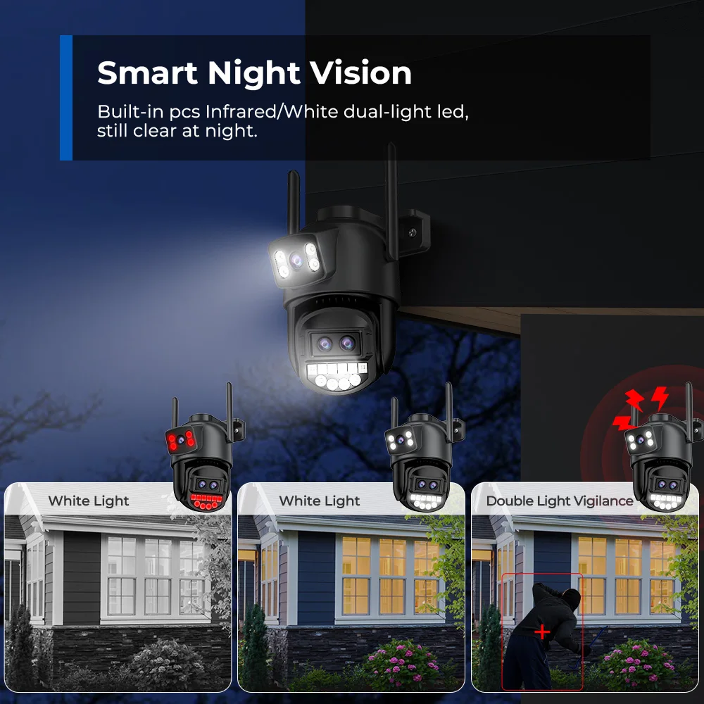 Cámara Wifi para exteriores 6K 12MP PTZ 8X Zoom óptico tres lentes pantallas duales videovigilancia 8MP lente Dual CCTV cámara IP de seguridad