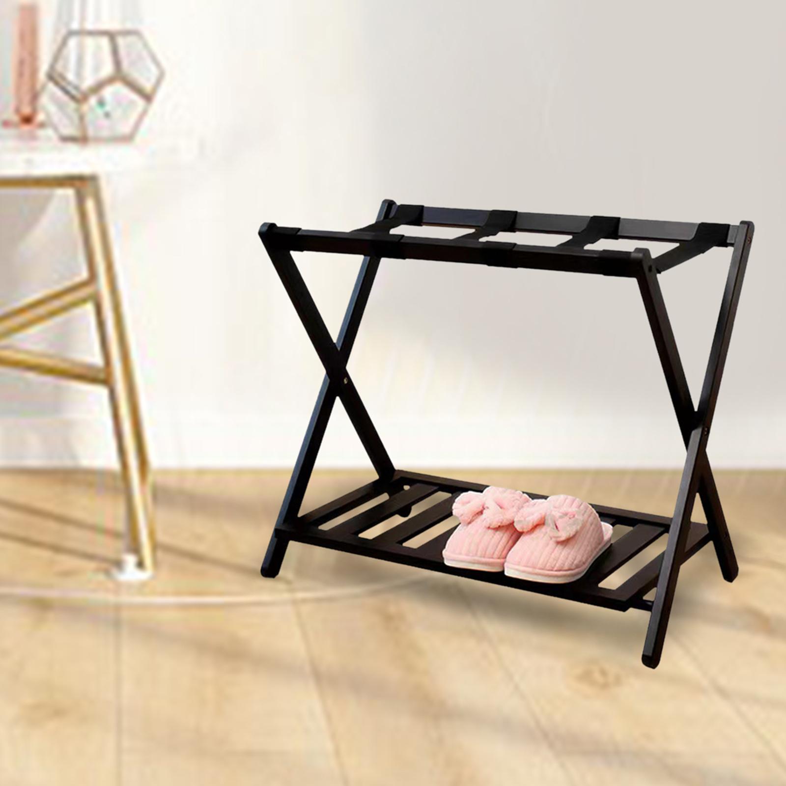 Multifunctional Luggage Rack with Shoes Shelf Foldable Hotel Luggage Rack