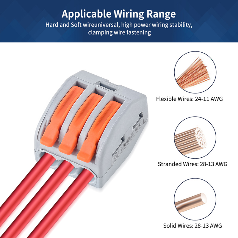JINH 50 Pcs CMK 41 Lever Wire Quick Connectors 3 4 5 Ports Clamp Electrical Cable Home Terminal Block 0.08-4mm²/ 28-11AWG
