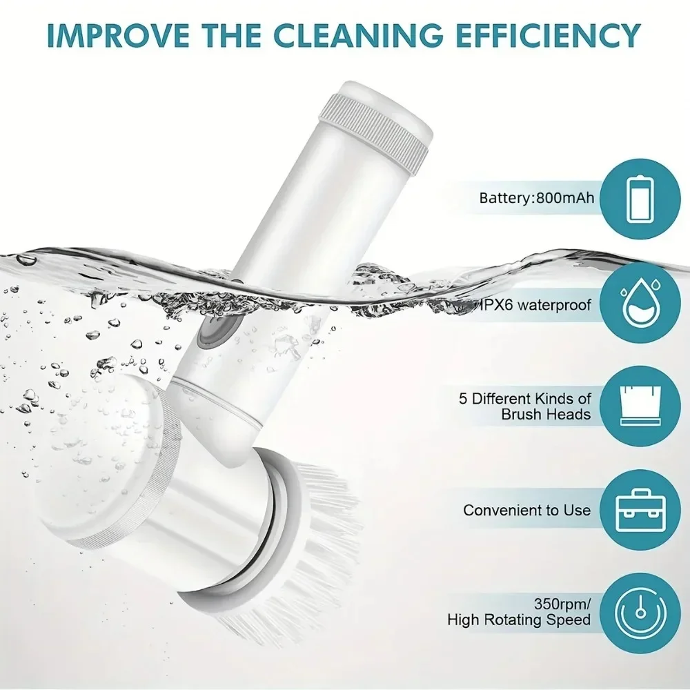 ใหม่ Power Scrubber 5 หัวแปรงถอดเปลี่ยนได้ไฟฟ้า Spin Scrubber แปรงทําความสะอาดห้องน้ํา Power Scrubber แปรงไฟฟ้าบ้าน