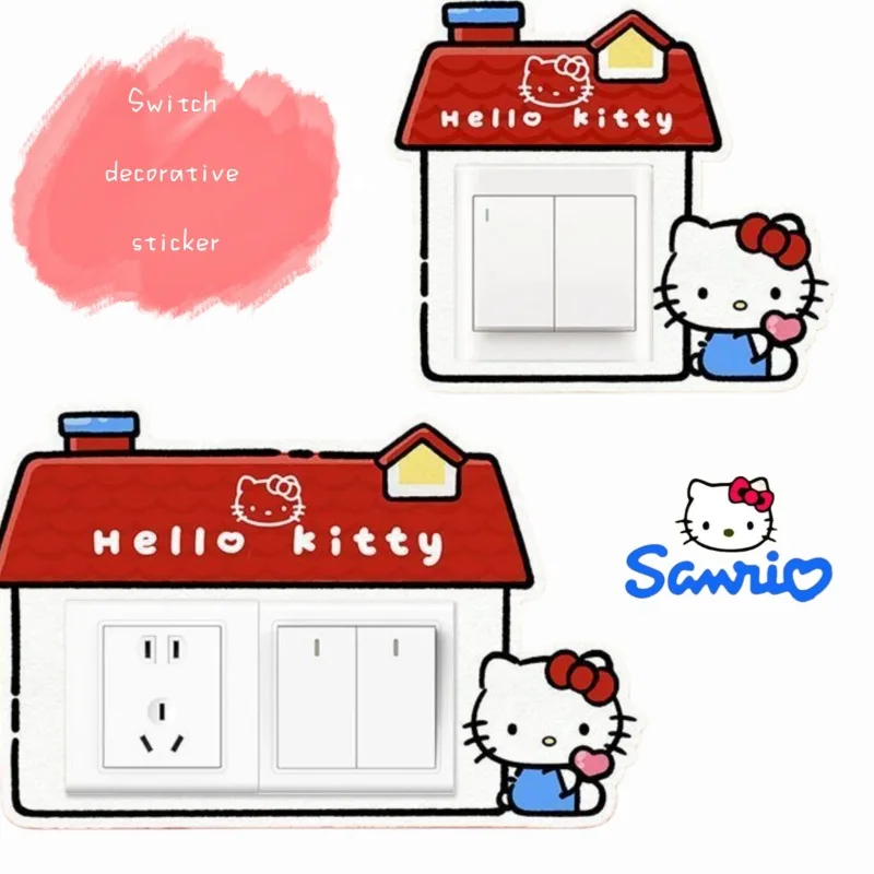 Hello Kitty, penutup rangka saklar, stiker dinding, stiker label, stiker dekorasi panel, penutup pelindung dinding yang mempercantik