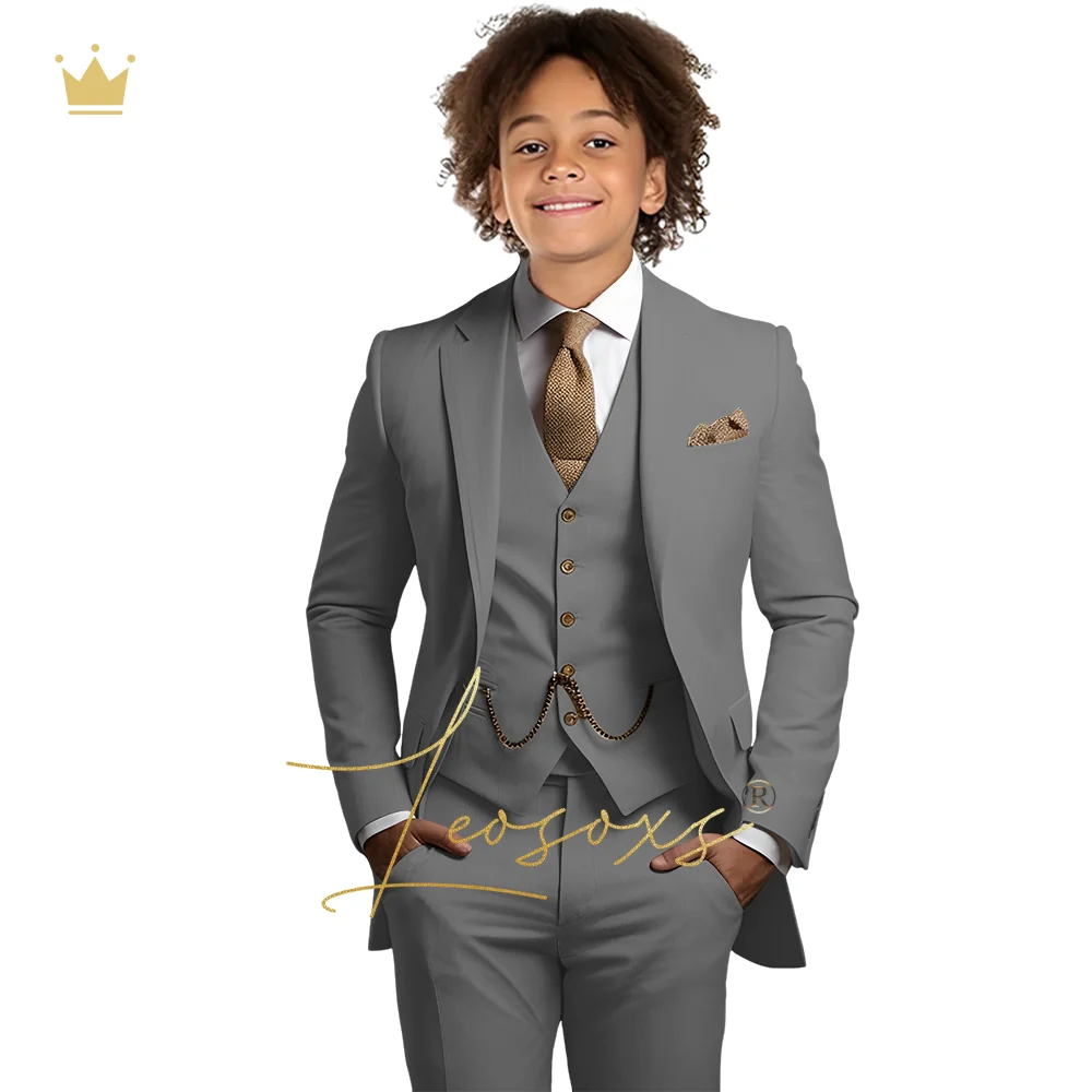 เด็กชายสีกากีคลาสสิกชุด 3 ชิ้น,เด็ก notch lapel งานแต่งงานวันเกิดชุด,เสื้อแจ็คเก็ตและกางเกง,CUSTOM tuxedo