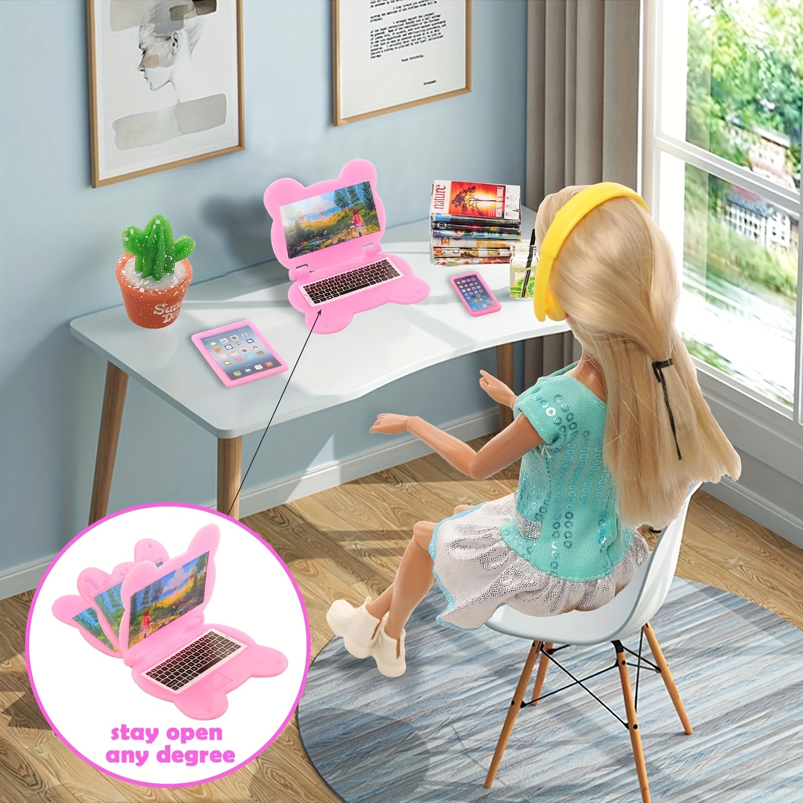 3 ピース/セットドールハウスミニアイテム人形アクセサリーかわいいかわいいコンピュータ IPad 電話セットミニチュア面白いリアルなおもちゃ
