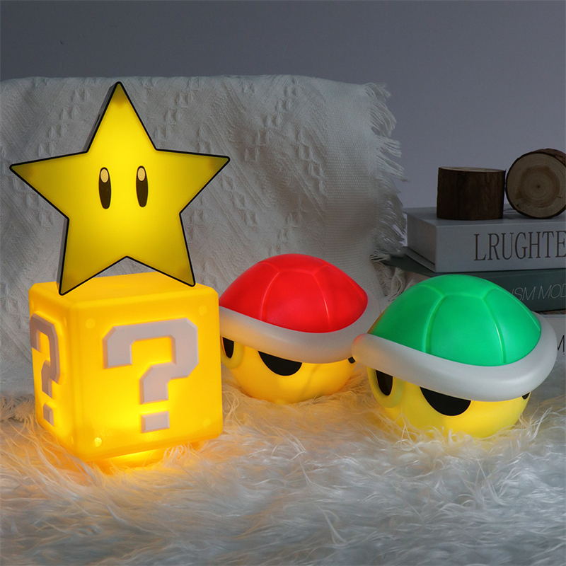 Anime Mario Bros domande Mark Super Star Figure giocattoli Fungo Koopa Troopa LED USB ricarica lampada da tavolo luci modello bambole regalo