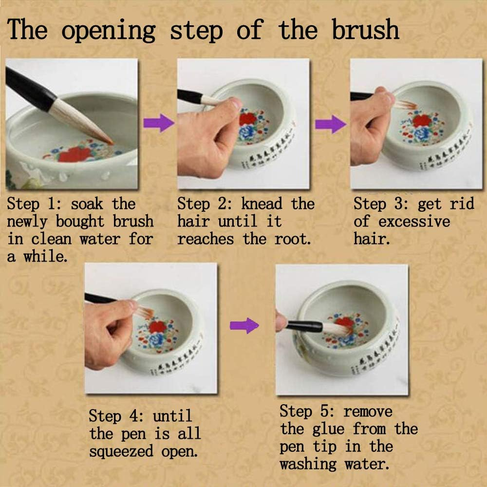 3Pcs Wood Writing Brushes Weasel Wool Hair Chinese Traditional Calligraphy Brush Set for Painting Pottery Ceramic Clay Writing