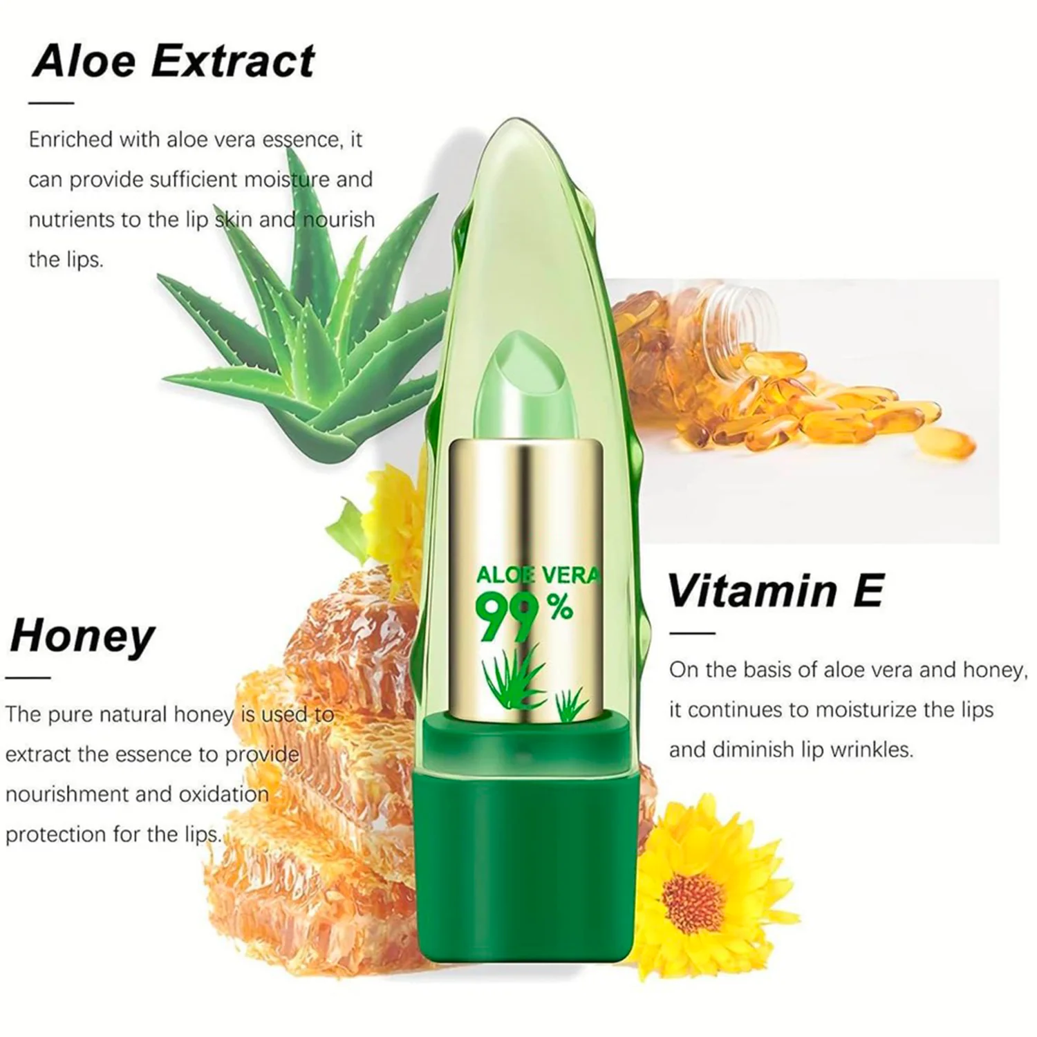 Aloë Vera kleurveranderende lippenstift – Hydraterende, langdurige, gladde textuur, niet-irriterende, gecertificeerde, hydraterende lippenbalsem