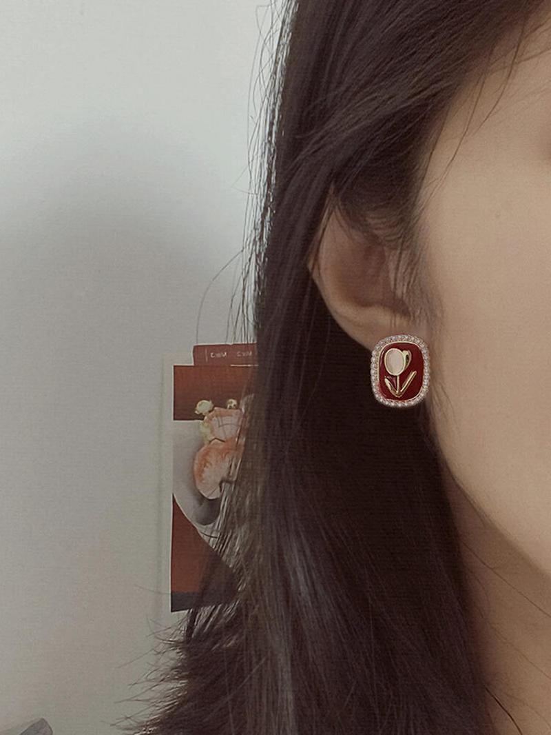 活発なエース S925 シルバー針チューリップパールスタッドピアス韓国スタイルのファッションジュエリーアクセサリーギフトボックスパッケージ化